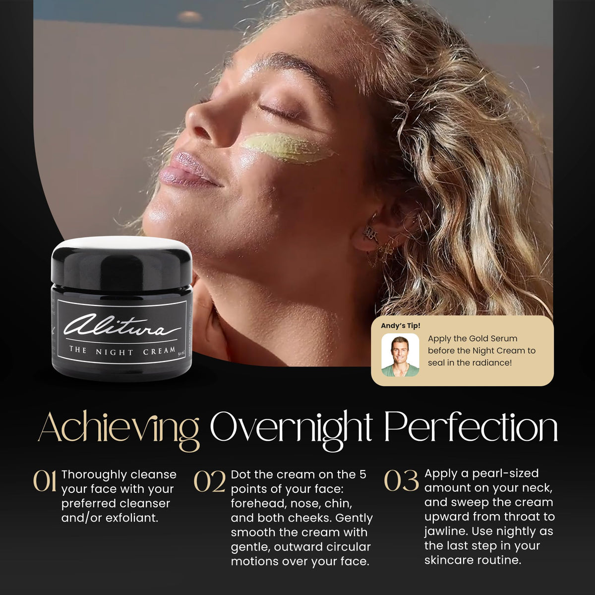 Alitura jar open with cream on fingertip showing easy application benefit