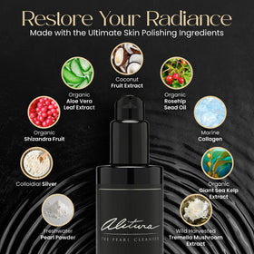 Alitura pearl powder ingredient close-up for gentle exfoliation benefit