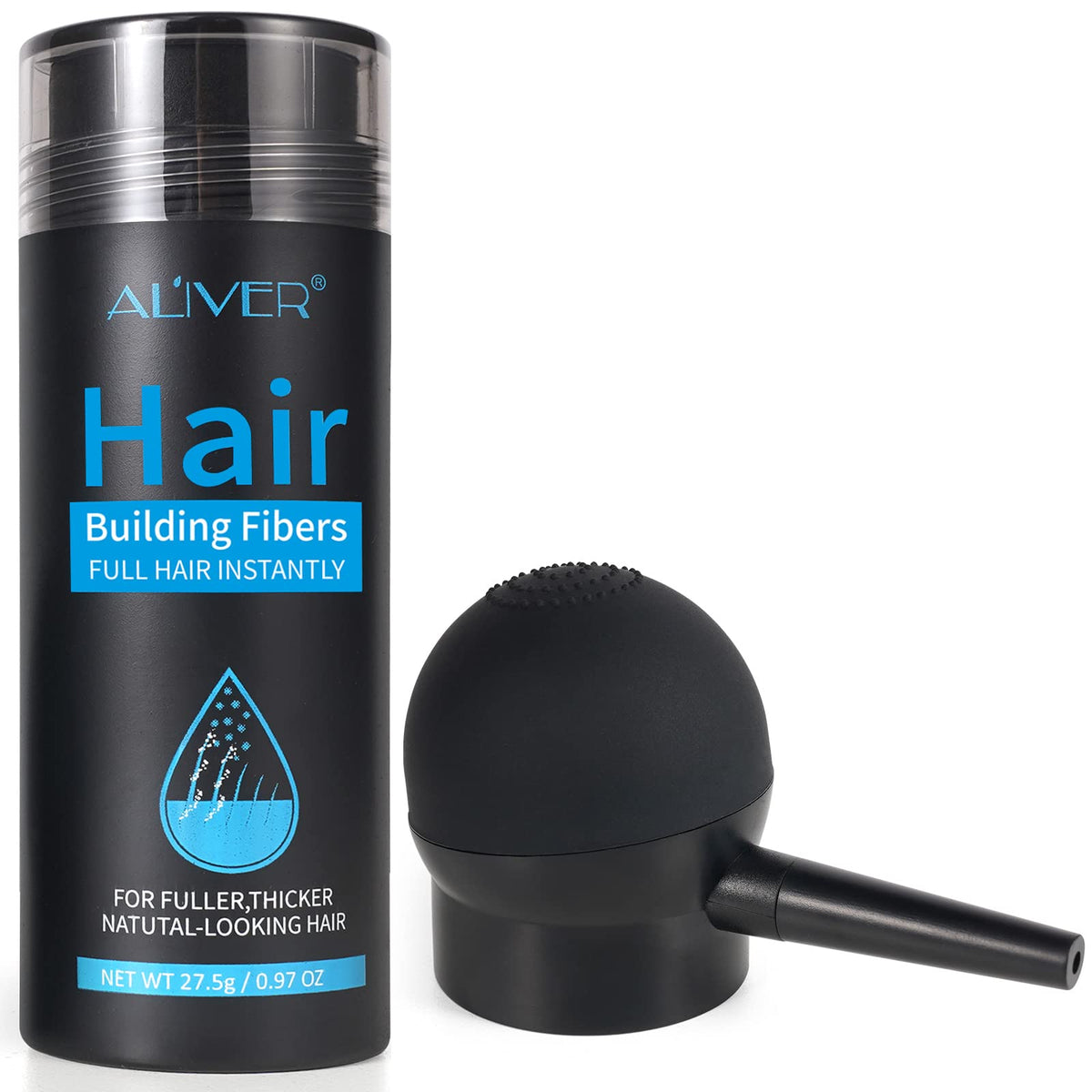 ALIVER front packaging showing dark brown hair fibers for instant fuller hair