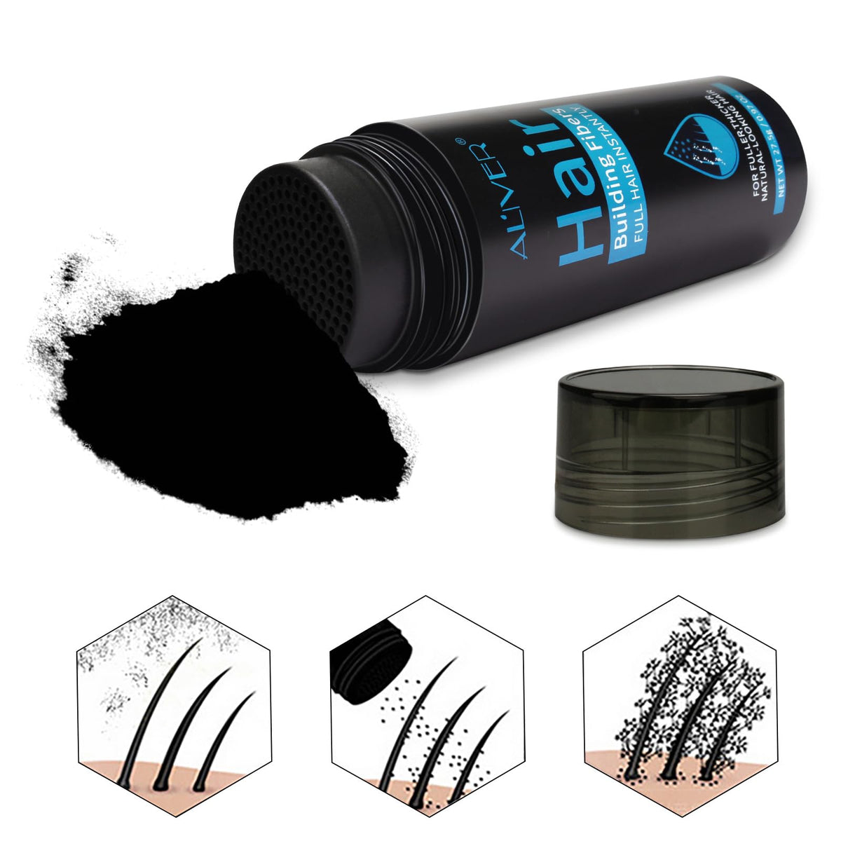 ALIVER bottle next to hand to show size and portability for everyday use