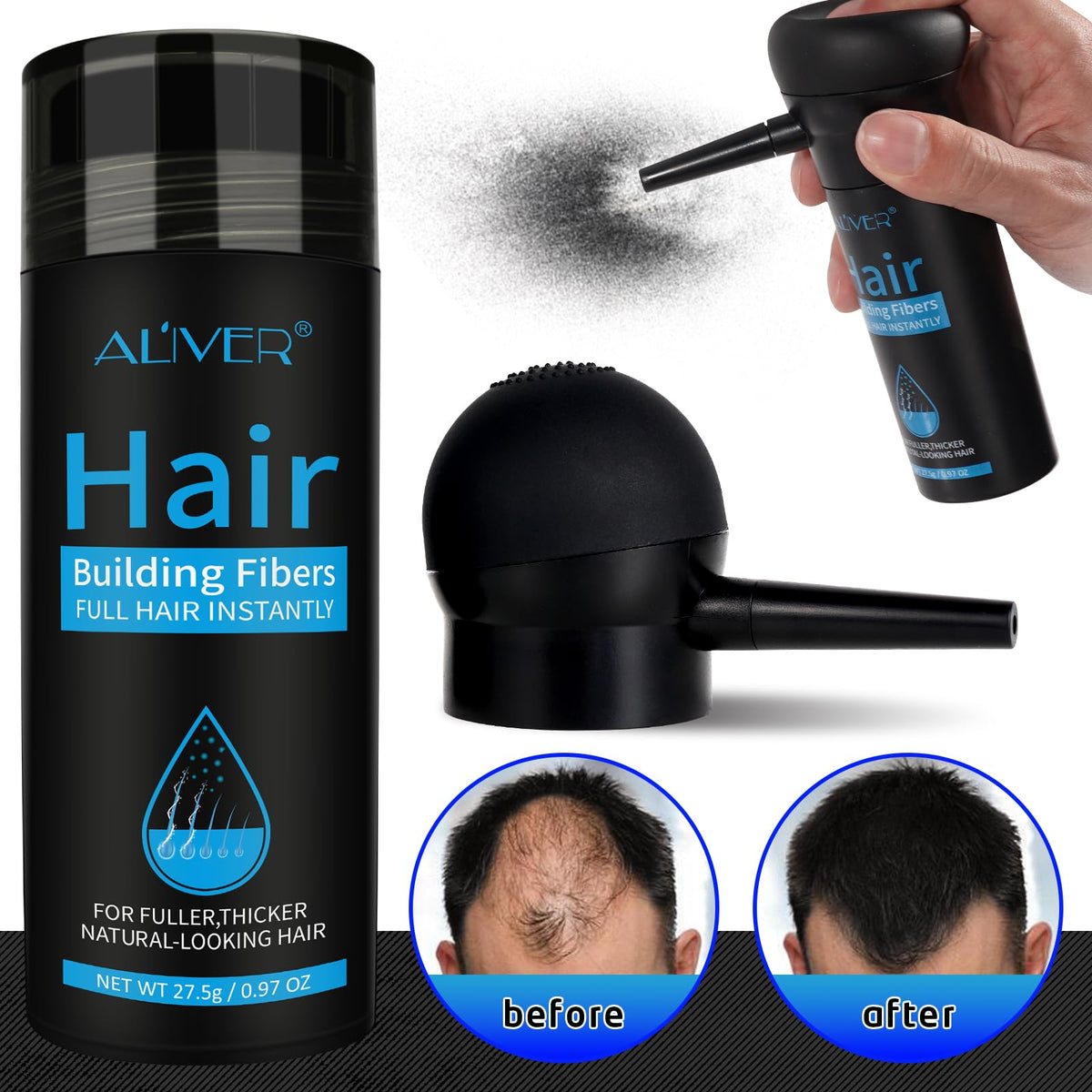 ALIVER fiber texture close-up showing plant-based keratin strands for natural blend