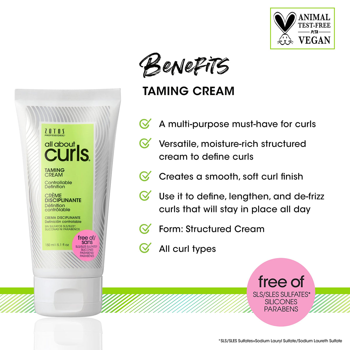 ALL ABOUT CURLS label close-up highlighting clean ingredients