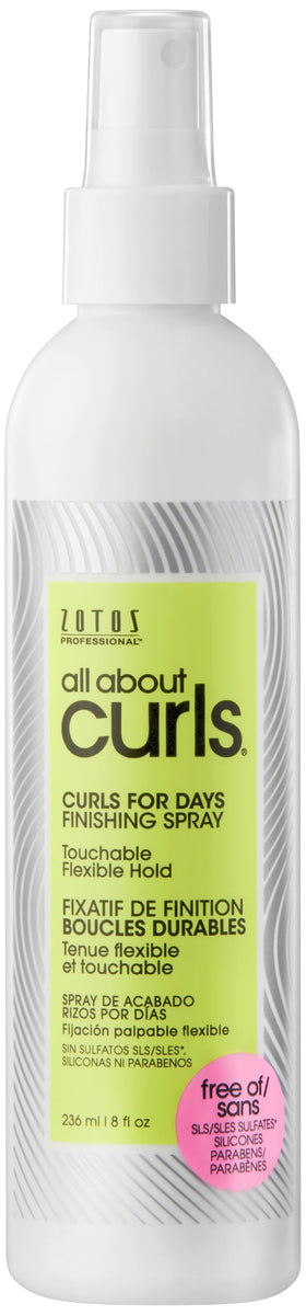 All About Curls finishing spray front packaging shows product and benefits
