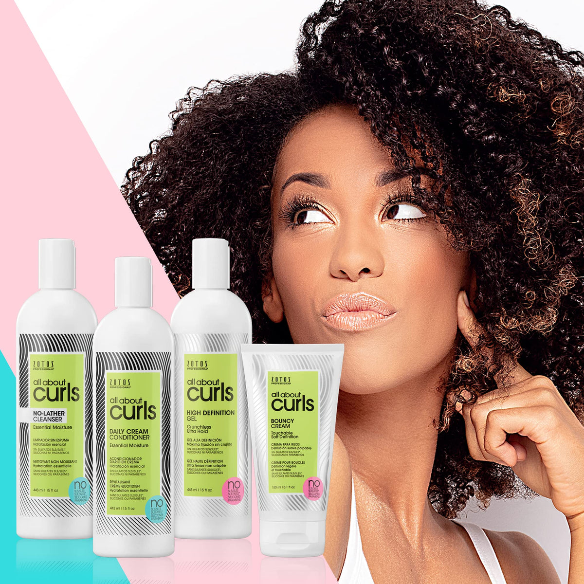 ALL ABOUT CURLS botanical ingredients display emphasizing natural moisturizers