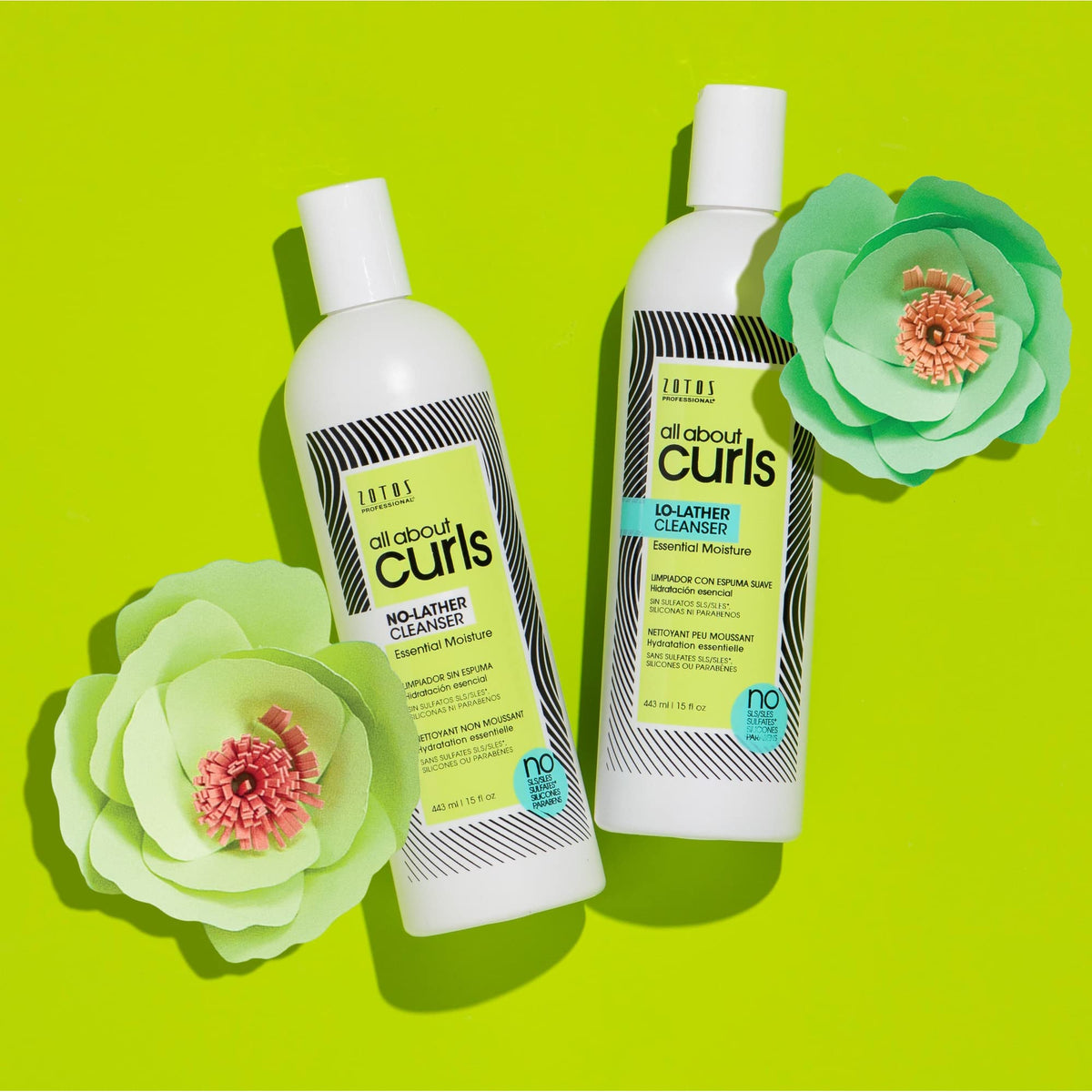 ALL ABOUT CURLS shampoo in shower on wet curls showing easy rinseability