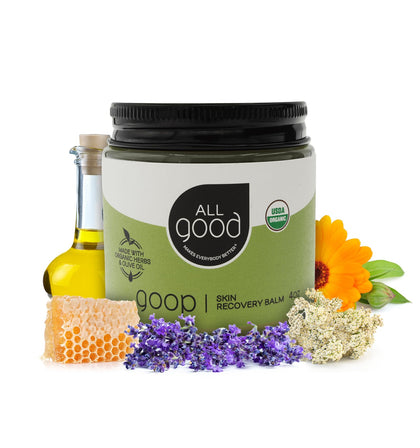 All Good Goop front tin showing compact balm for easy carry and quick relief