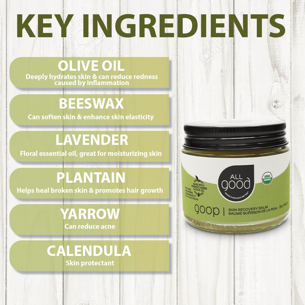 All Good Goop lid label detail highlighting organic calendula and ingredient clarity