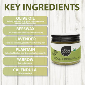 All Good Goop lid label detail highlighting organic calendula and ingredient clarity