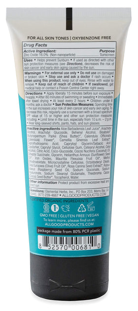 All Good product label showing reef-friendly ingredients and safety focus