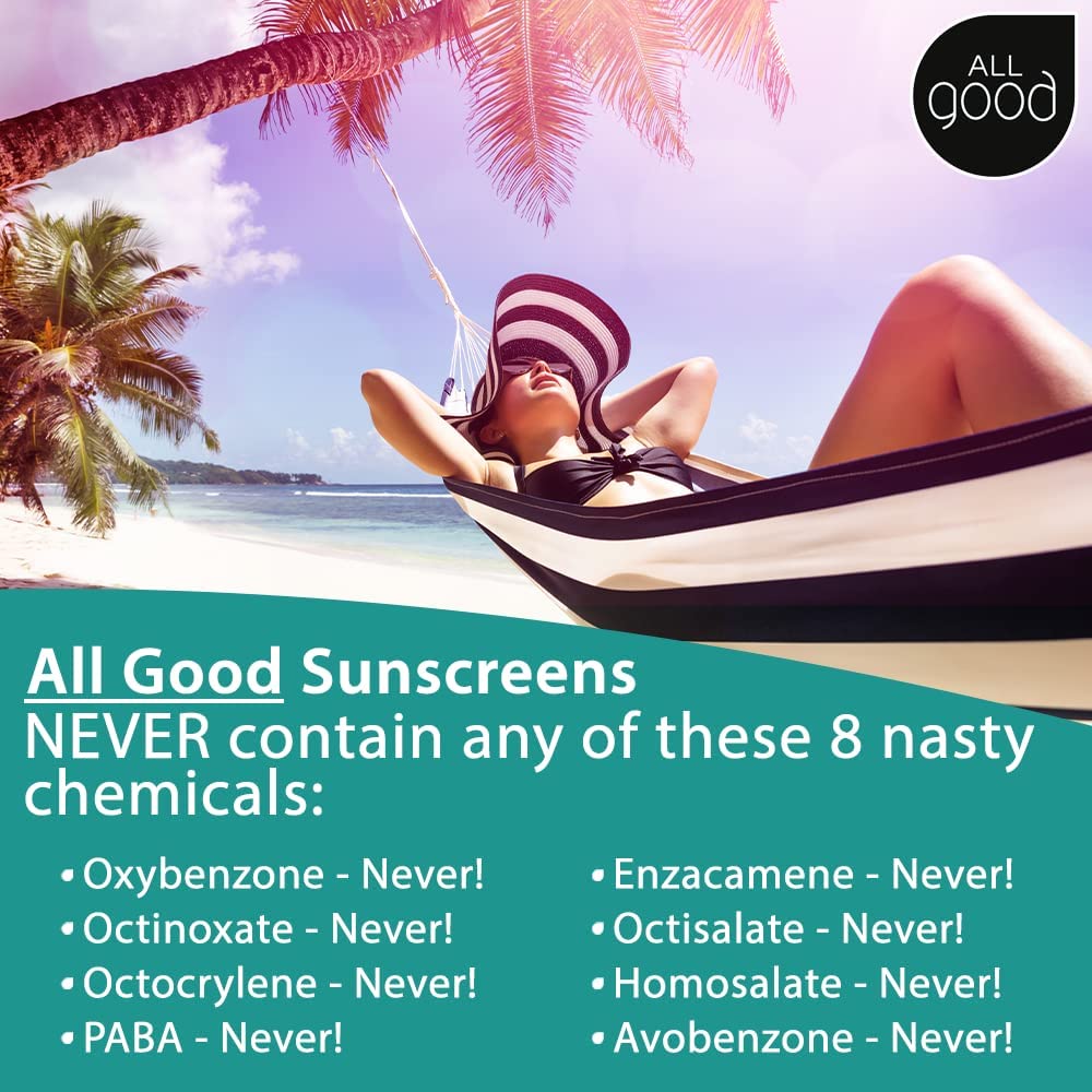 All Good product label close-up highlighting botanical ingredients and SPF information