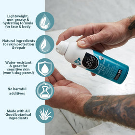 All Good spray nozzle close-up showing easy application and non-greasy finish