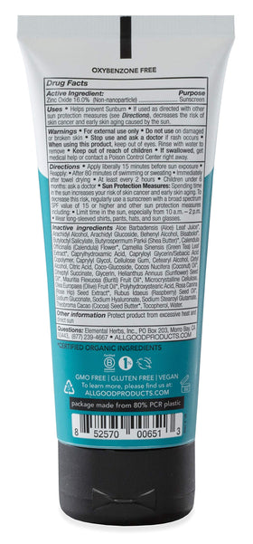 All Good ingredients label close-up highlighting mineral formula and natural oils