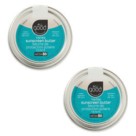 All Good front packaging showing tinted mineral sunscreen butter and SPF 50+ protection