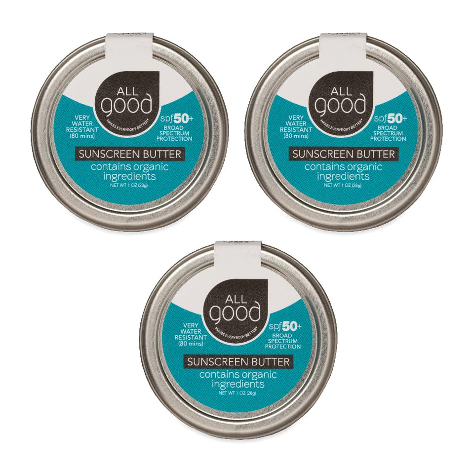 All Good front tin showing compact travel-friendly sunscreen