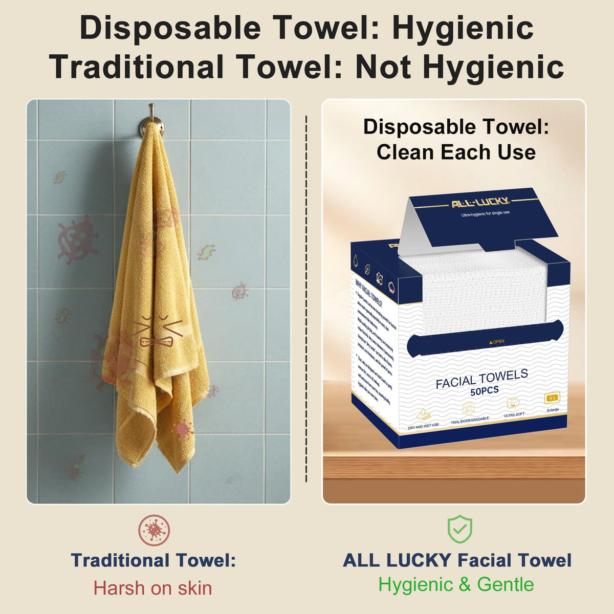 ALL- LUCKY towels packed in travel kit for on-the-go cleanliness and comfort