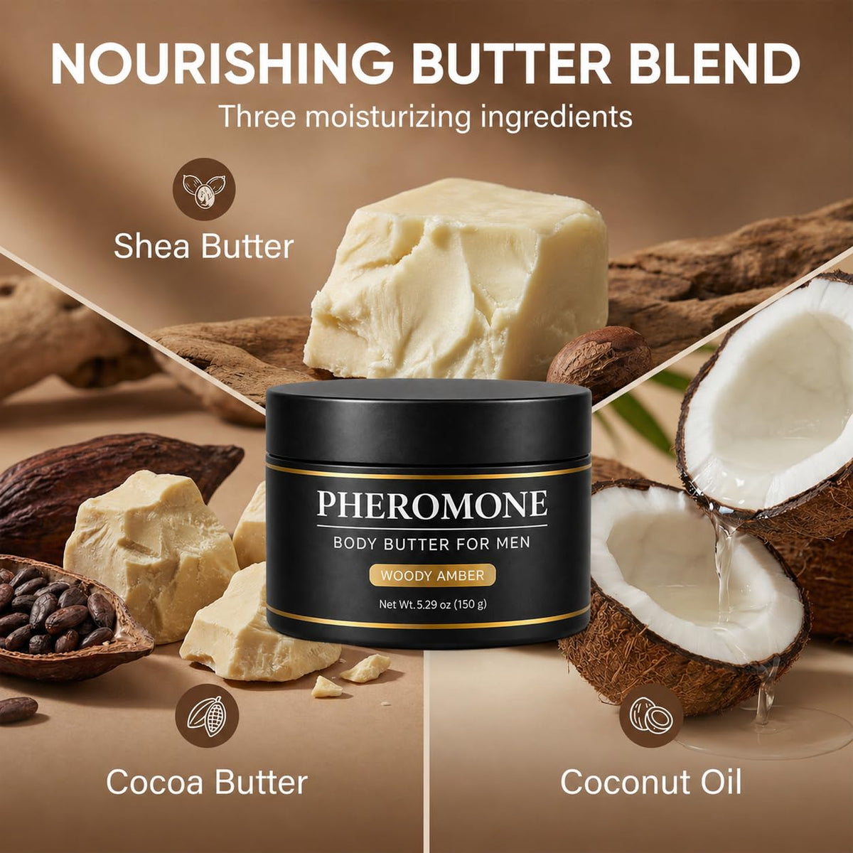 Allaura Beauty jar with shea cocoa coconut flatlay highlighting natural ingredient benefit