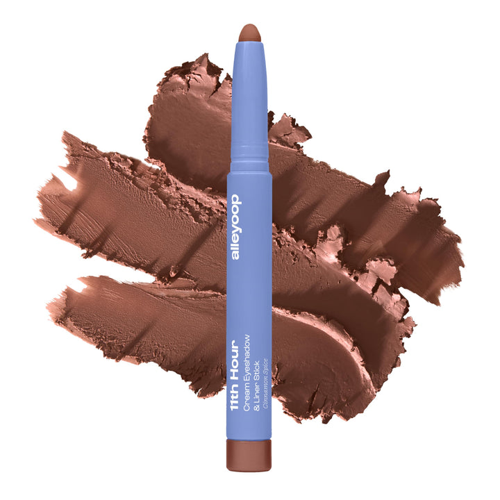 ALLEYOOP product front packaging showing cinnamon brown matte shade and label benefit
