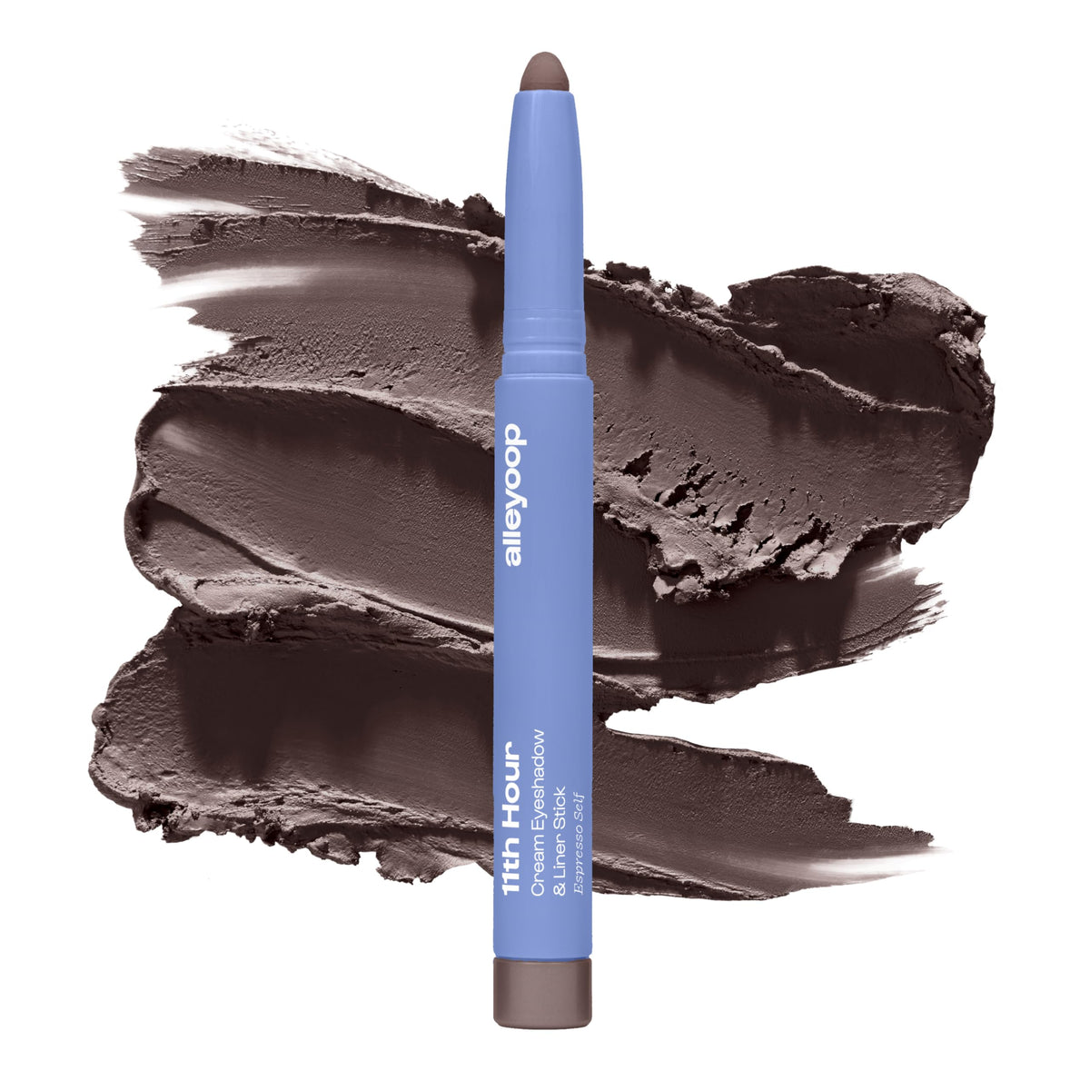 ALLEYOOP front view of 11th Hour stick showing compact matte pencil and shade name for easy use