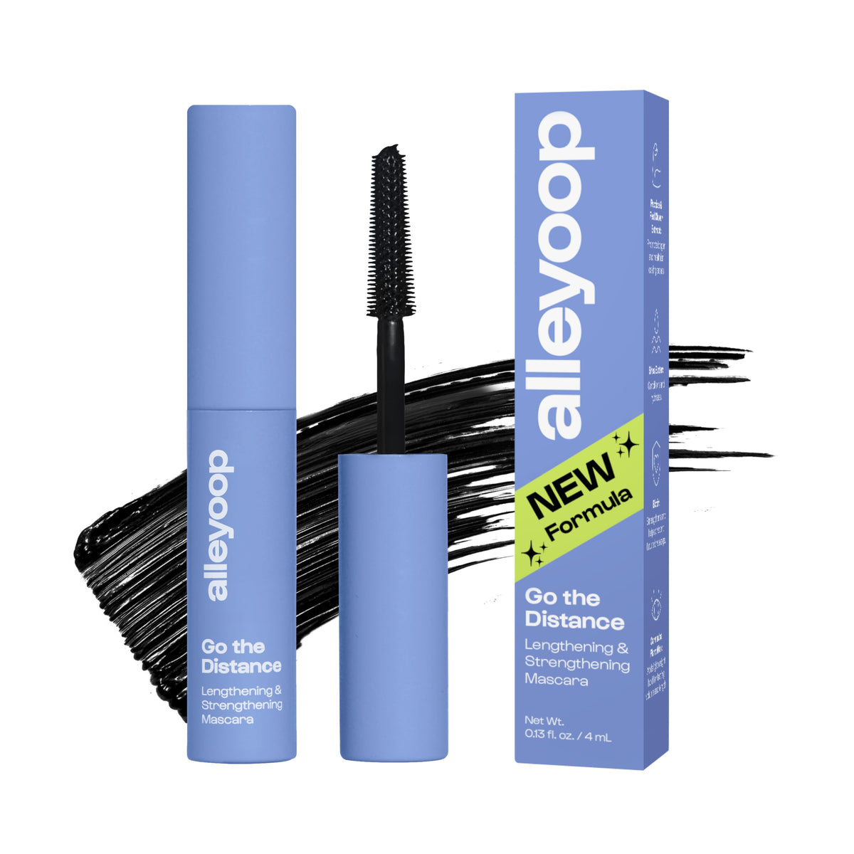 ALLEYOOP front packaging mini mascara showing compact travel-friendly benefit