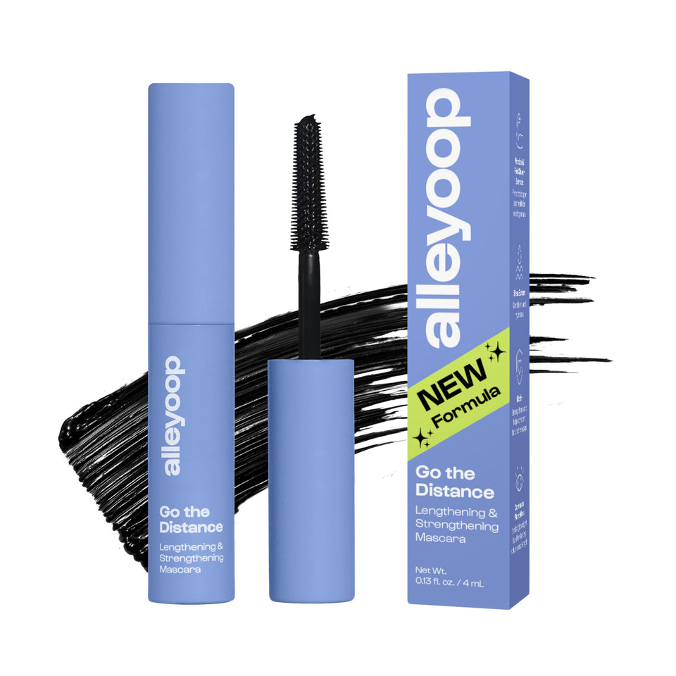 ALLEYOOP front packaging mini mascara showing compact travel-friendly benefit