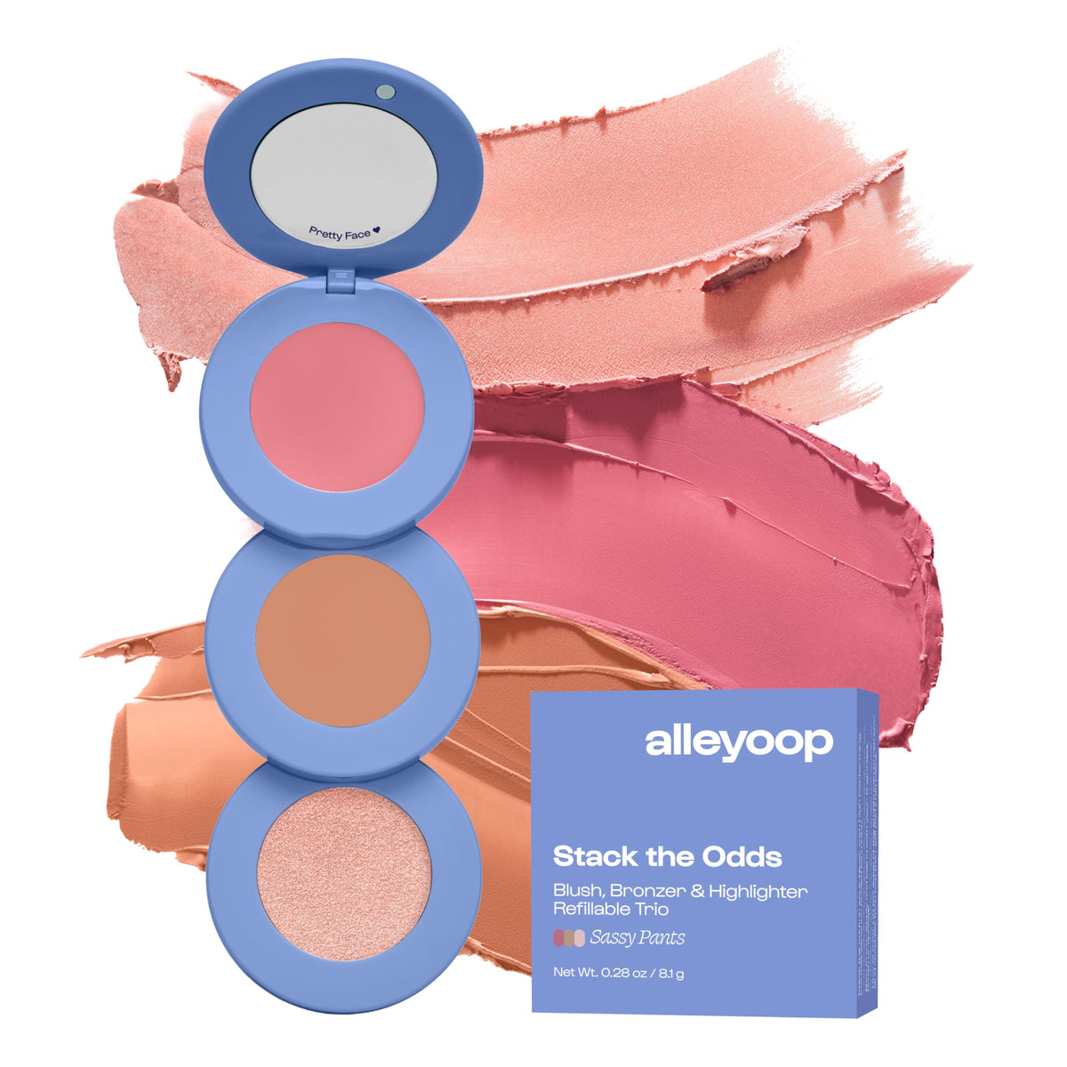 ALLEYOOP front compact view showing stacked pans and mirror, convenient storage