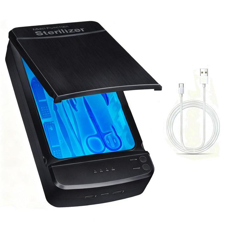 ALLGLAM front view of sterilizer box showing compact black case for quick cleaning