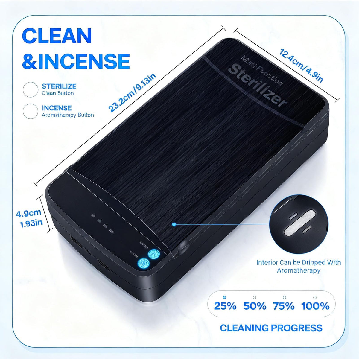 ALLGLAM open interior showing blue light beads and chamber for even exposure