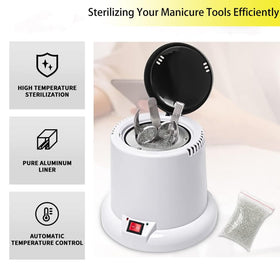 ALLGLAM sterilizer open with glass beads ready to cradle metal tools benefit