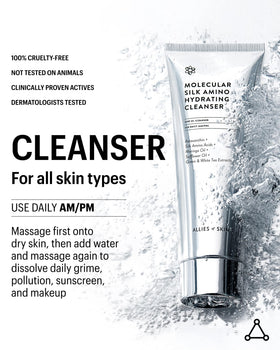 Allies of Skin cleanser in bathroom setting for daily routine convenience