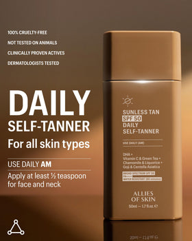 Allies of Skin product on bathroom counter in morning routine showing multitasking benefit