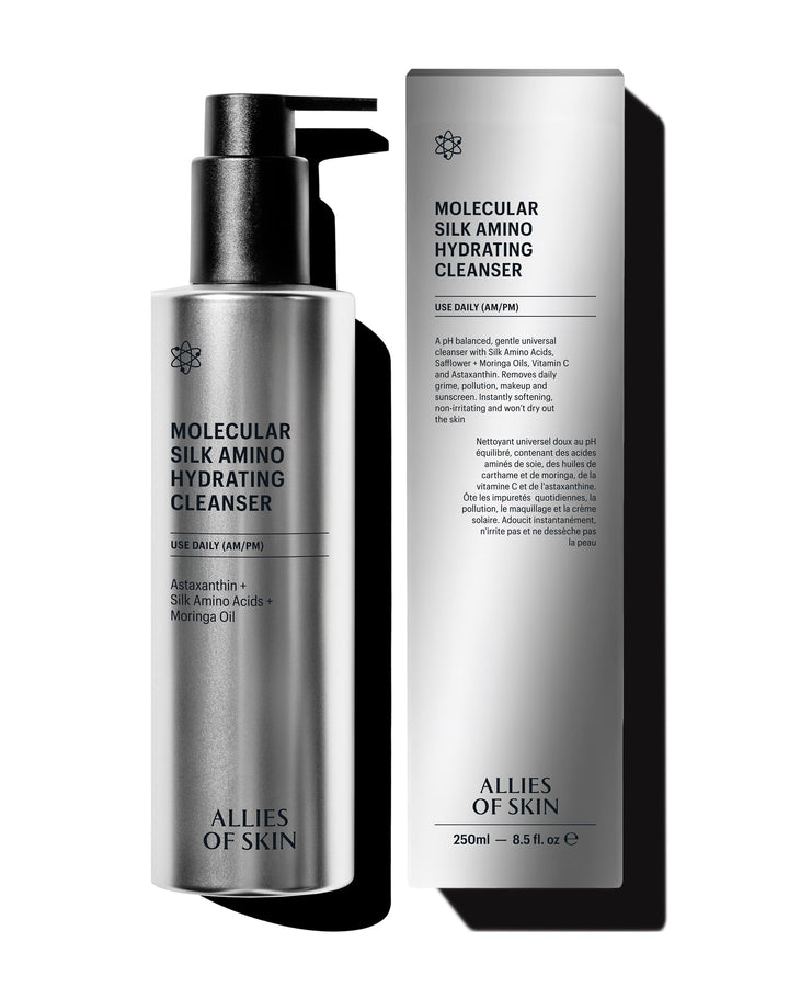 Allies of Skin front bottle view showing clean design and pump, highlights easy dispensing