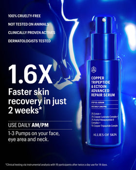 Allies of Skin bottle styled on a vanity conveying luxurious daily routine benefit