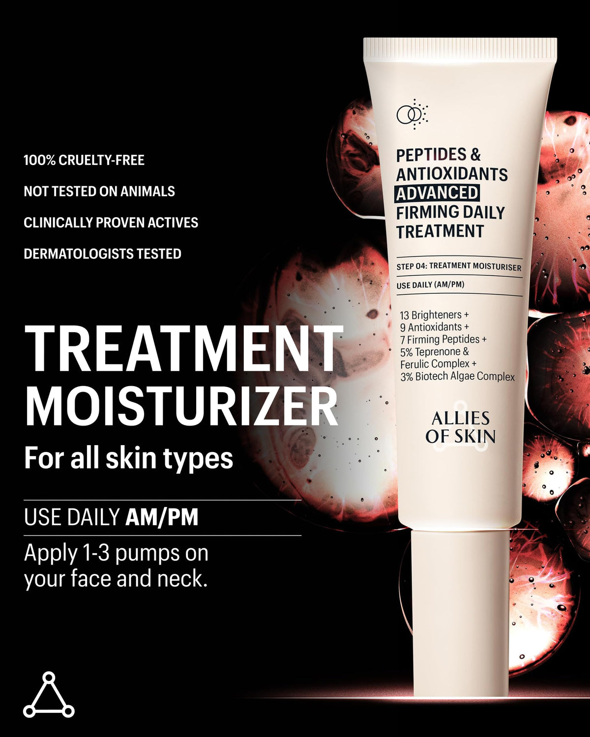 Allies of Skin moisturizer on skin absorbed to show non-greasy finish