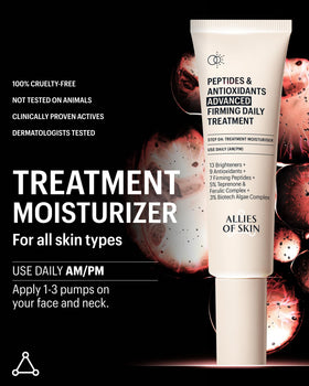Allies of Skin moisturizer on skin absorbed to show non-greasy finish