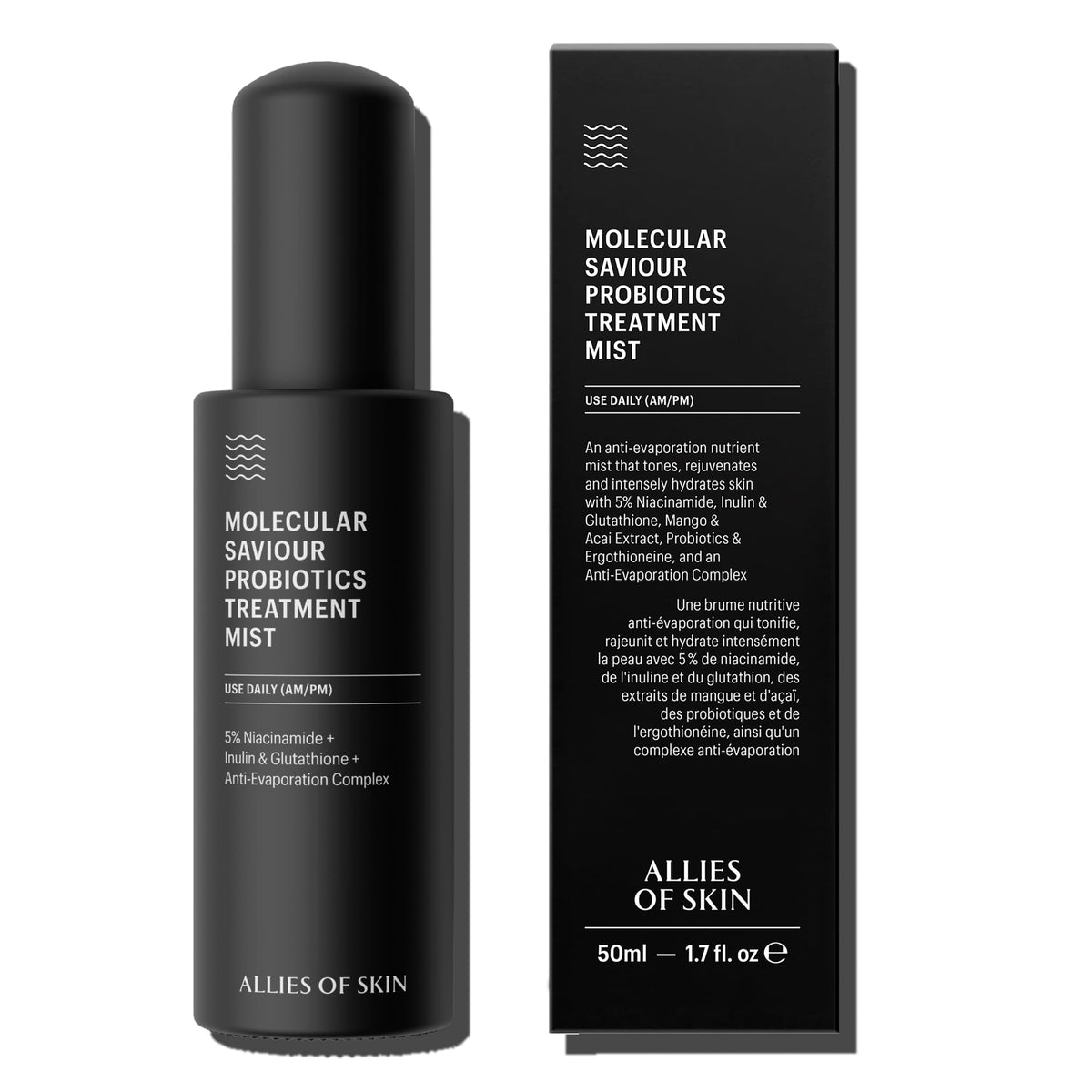 Allies of Skin front bottle showing label and compact travel size benefit