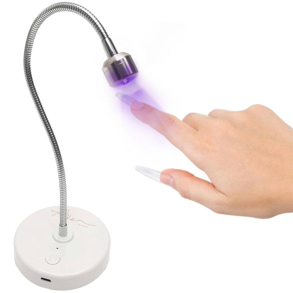 ALLKEM front view of cordless gooseneck lamp showing compact profile and portability benefit