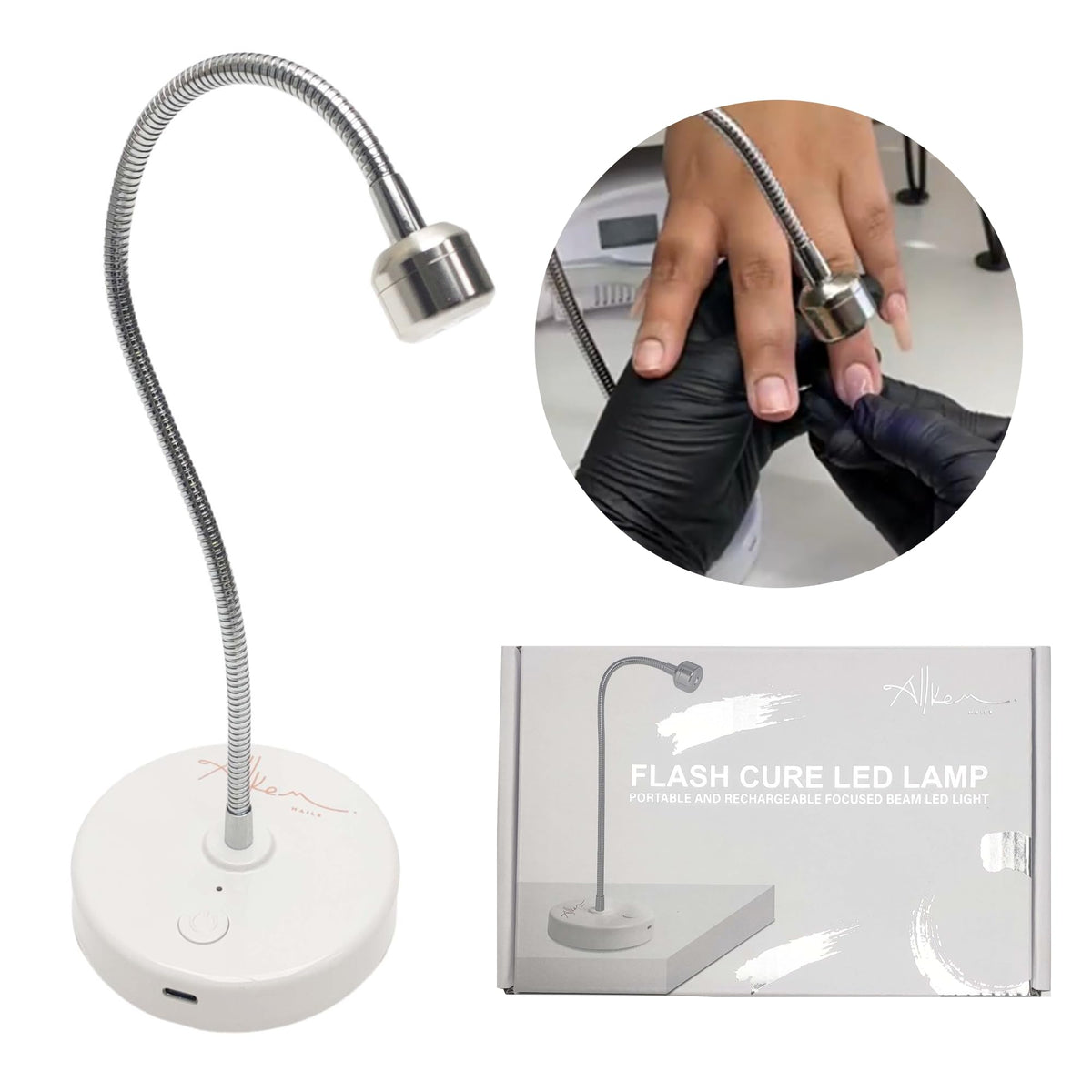 ALLKEM close-up of flexible 360-degree gooseneck highlighting precise positioning benefit