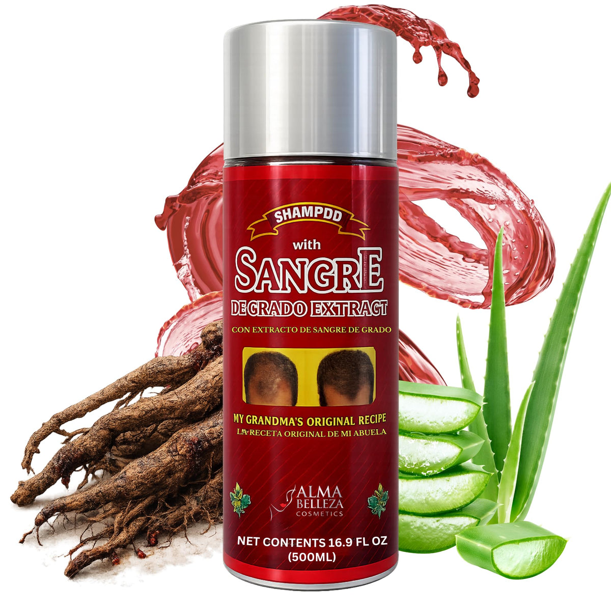 Alma Belleza shampoo texture poured from bottle, showcasing creamy lather and nourishing oils