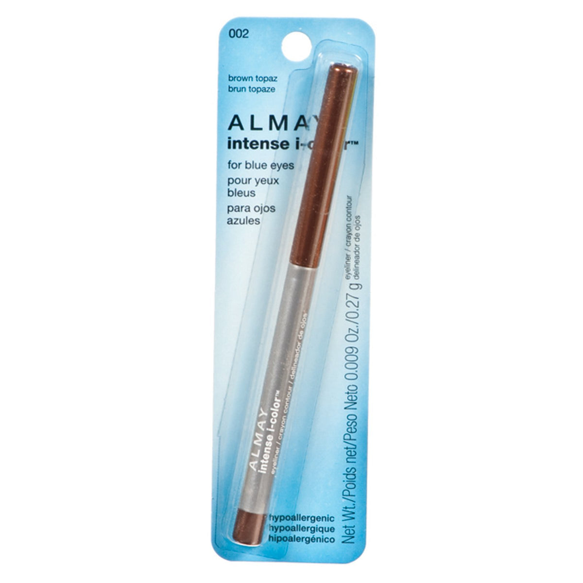 Almay pencil front packaging showing shade and compact design enhancing selection