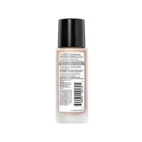 Almay glass bottle with recycled cap highlighting eco-friendly benefit