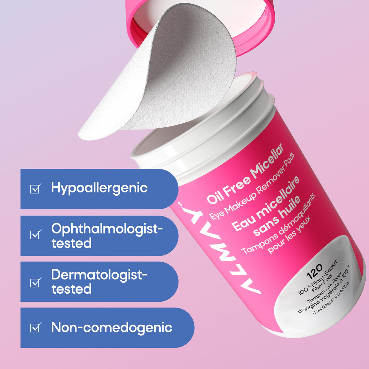 Almay ingredient icons display highlighting free-from formulation benefits