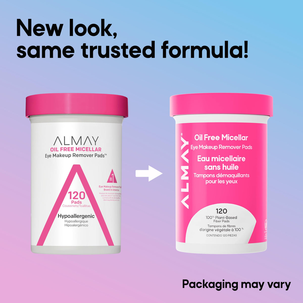 Almay packaging close-up emphasizing 50% recycled jar for sustainability