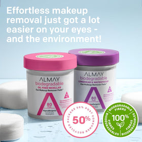 Almay pad saturated with solution highlighting effective makeup removal