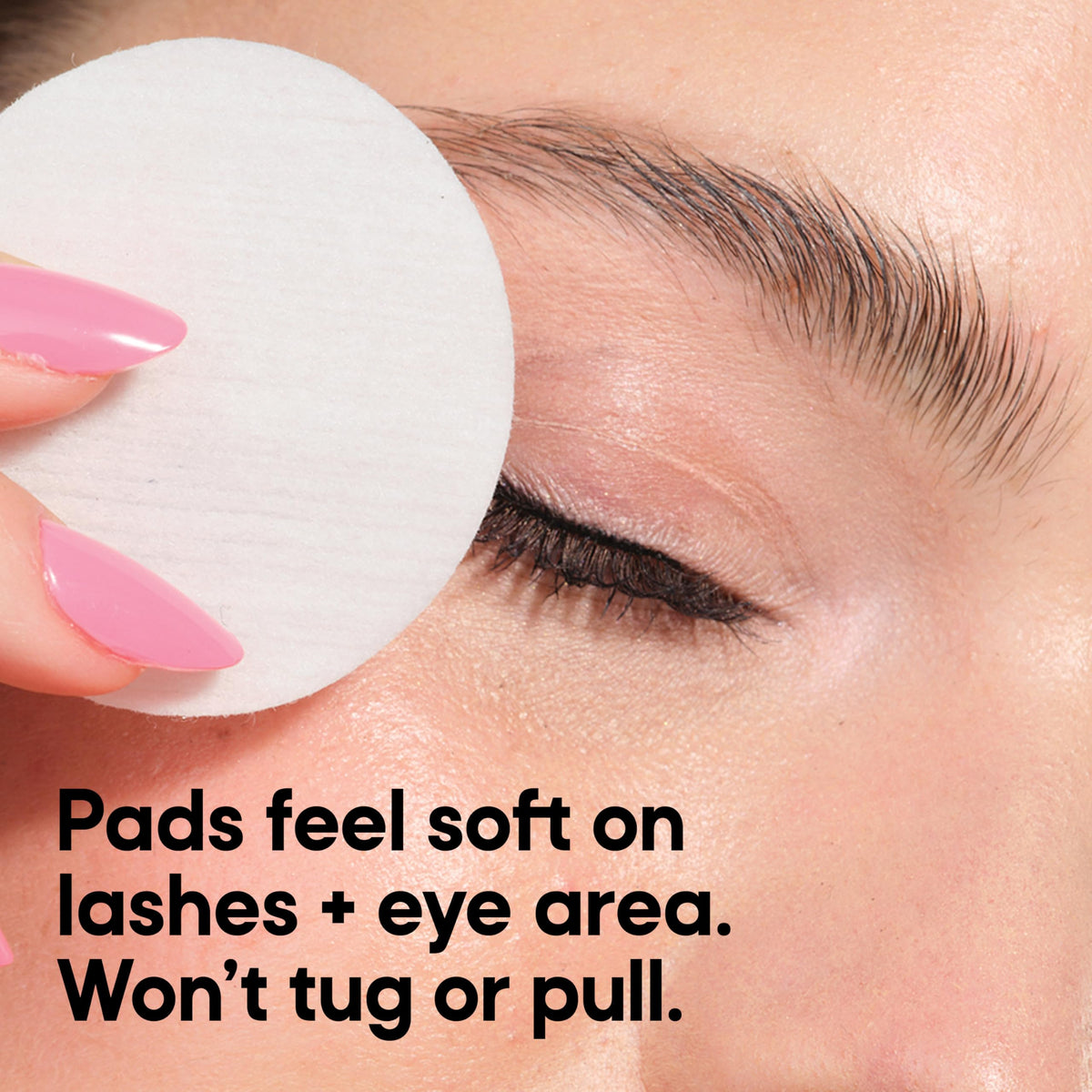 Almay pad showing cleansing solution droplet to indicate effective makeup dissolution