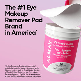 Almay pad with visible micellar solution drop showing gentle removal action