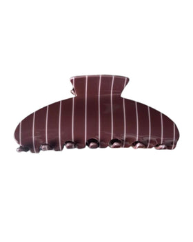 Almere brown thin-stripe claw clip front view showing shape and pattern for versatile styling