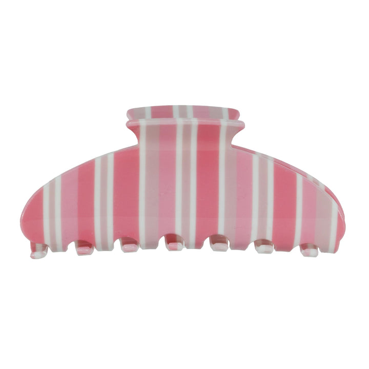 Almere pink stripe front view showing clip holding hair securely and stylish look
