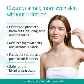 Almond Clear dropper dispensing serum, demonstrating controlled application