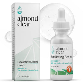 Almond Clear bottle front view showing clean label and compact design for daily use