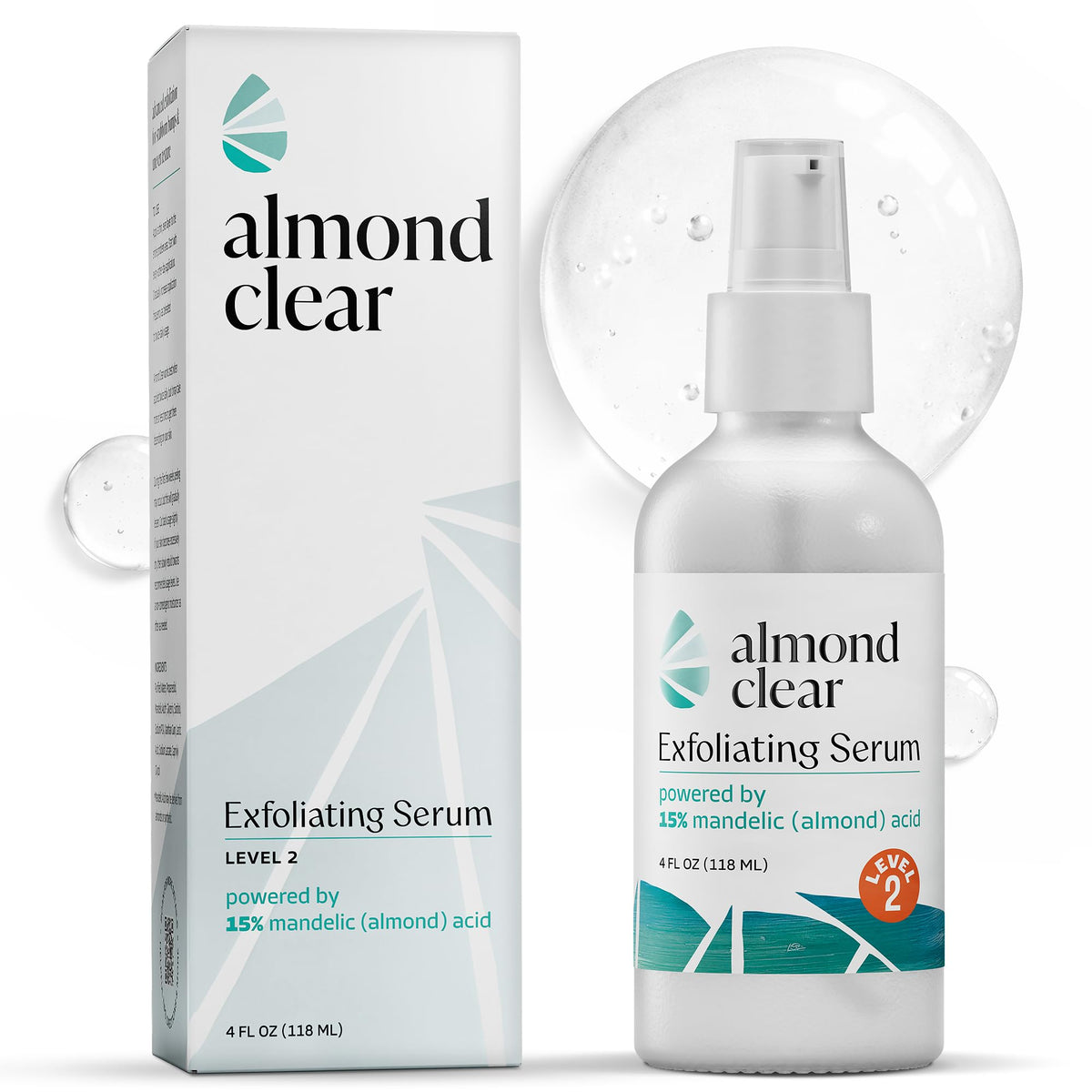 Almond Clear front packaging 4 oz bottle showing product and pump for value